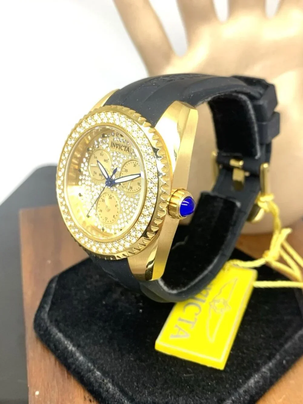 Invicta Women's Watch 28485 Angel Quartz Gold Dial Black Rubber Strap 38mm